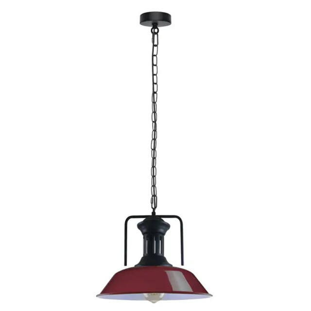 Pendant Light Burgundy 36cm Metal Bowl Shade Vintage Industrial E27