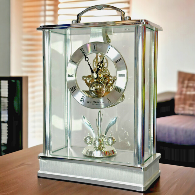 Mantel Clock Brushed Aluminium Carriage Clock Rotating Pendulum Quartz