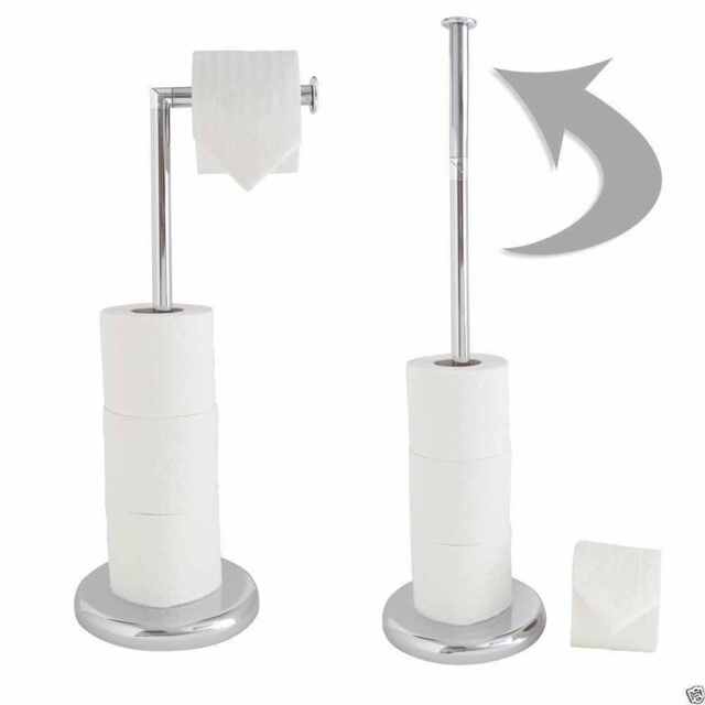 Chrome Swivel Free Standing Toilet Bathroom Loo Roll Holder Holds