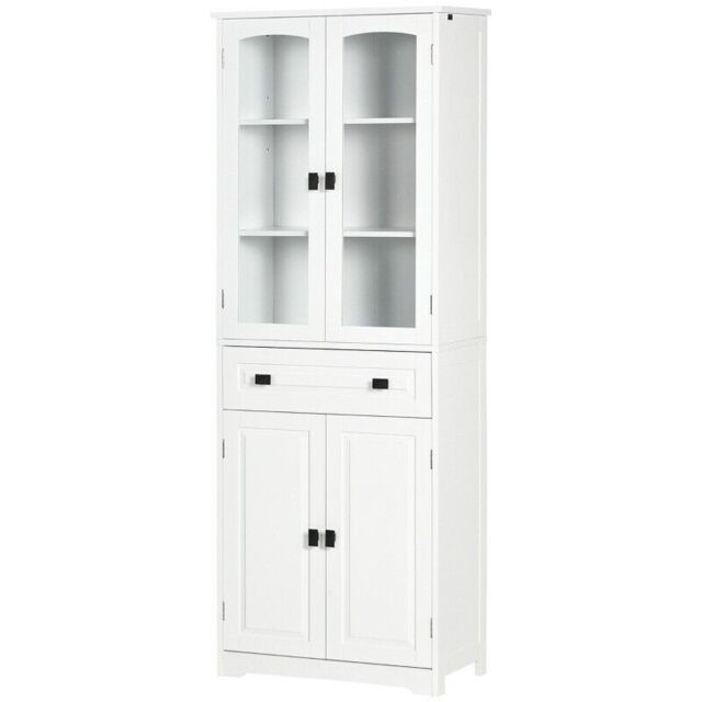 Homcom Kitchen Cupboard Storage Cabinet Adjustable Shelves, Glass