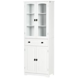 Homcom Kitchen Cupboard Storage Cabinet Adjustable Shelves, Glass
