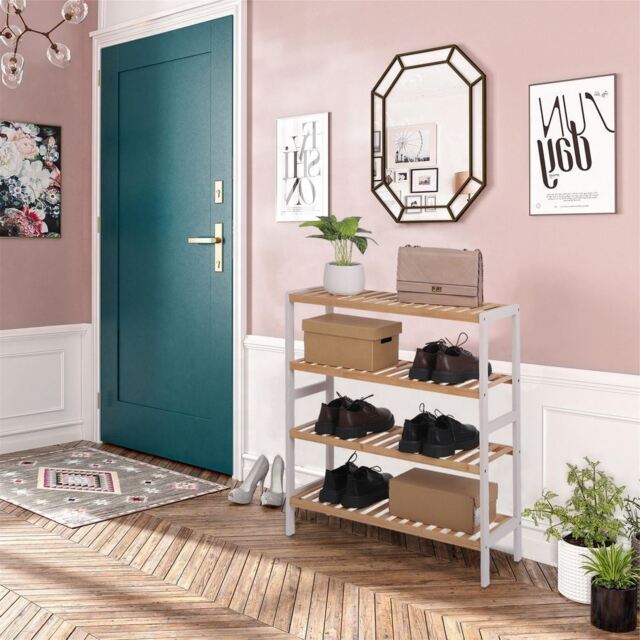 4 Tier Natural Bamboo 16 Pairs Shoe Rack Shelving Stand Storage