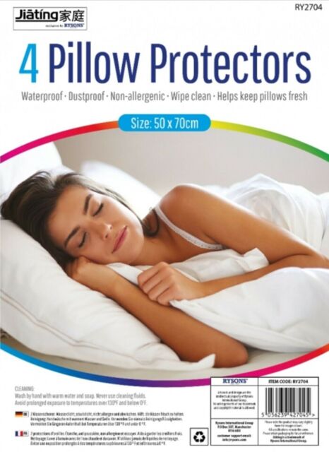 1 Pack Of 4 Vinyl Pillow Guard Protectors Dust Mite Proof Anti Allergy