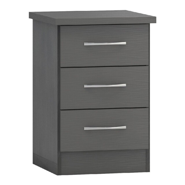3d Effect Grey 3 Drawer Bedside Table Bedroom Furniture