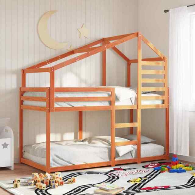 Bunk Bed With Roof Wax Brown 90x190 Cm Solid Wood Pine Vidaxl