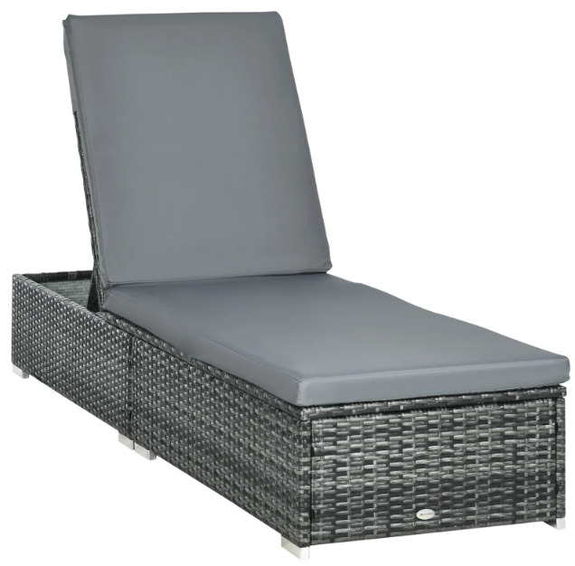 Patio Rattan Chaise Lounge Garden Pool Wicker Sun Lounger Adjustable