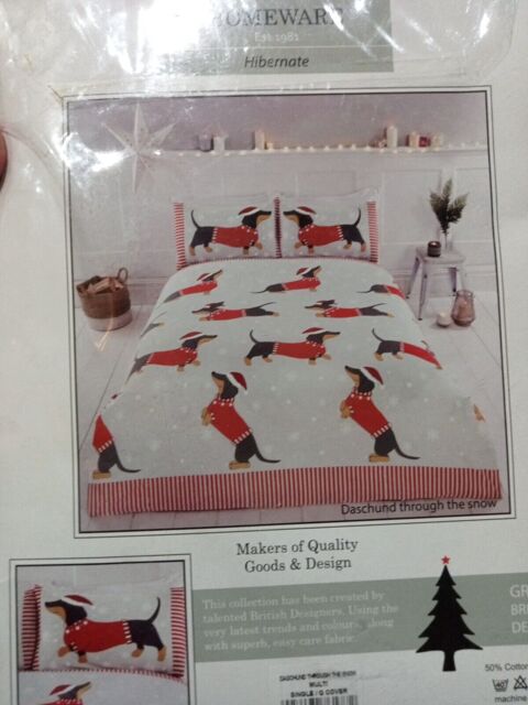 Christmas Snow Dachshund Sausage Dog Single Duvet Quilt Cover Bedding