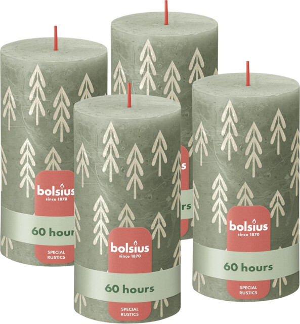 Rustic Candles Silhouette - Green With Print - Pack Of 4-13 X 7 Uk