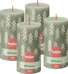 Rustic Candles Silhouette - Green With Print - Pack Of 4-13 X 7 Uk