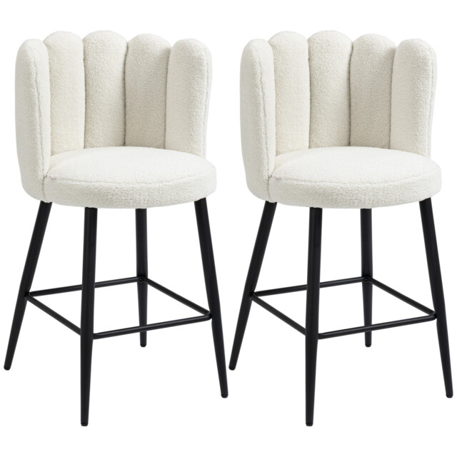 Homcom Bar Stools Set Of 2, Breakfast Barstools With Backs, Cream