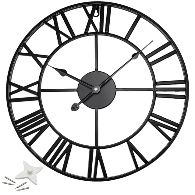 60cm Large Skeleton Metal Roman Wall Clock Big Numerals Giant Open