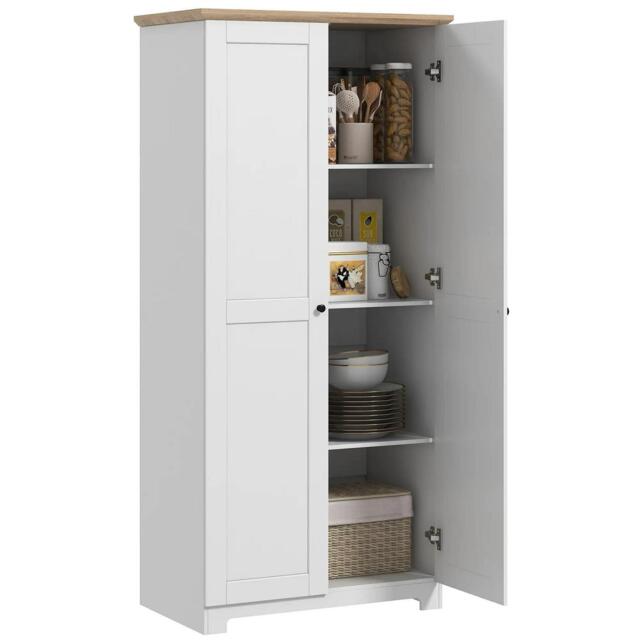 Wooden Storage Cabinet Cupboard Kitchen With 2 Doors 4 Shelves 172cm