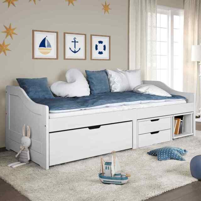 Day Bed With 3 Drawers Irun White 90x200 Cm Solid Wood Pine Vidaxl
