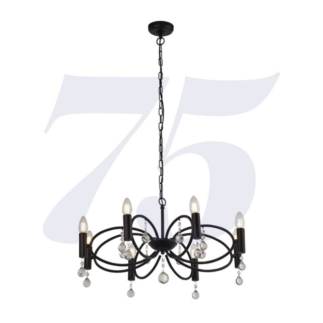 8 Lights Black Finish Frame Pendant Ceiling Light With Crystal Glass