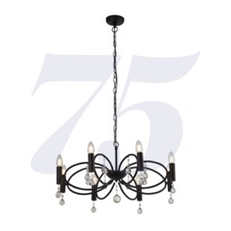 8 Lights Black Finish Frame Pendant Ceiling Light With Crystal Glass