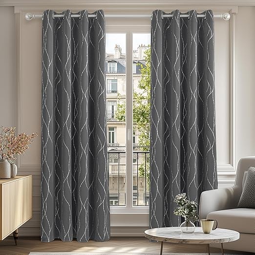 Deconovo Grey Curtains, Dotted Line Foil Printed Thermal Insulated