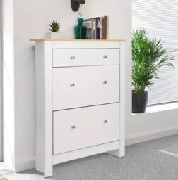 2 Drawer Shoe Cabinet Storage Cupboard Footwear Stand Rack Wooden Unit