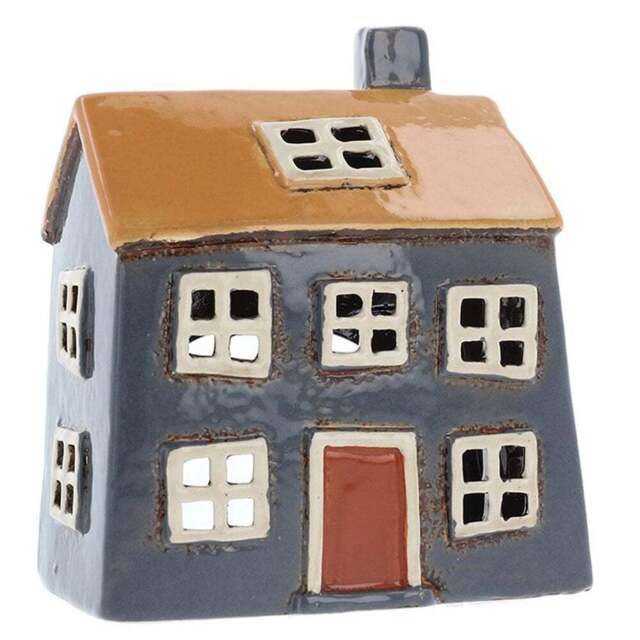 Shudehill Giftware Village Pottery House Tealight Holder - Blue/yellow