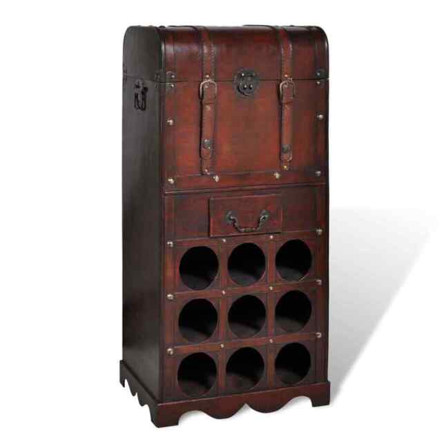 Wooden Wine Rack For 9 Bottles With Storage Vidaxl