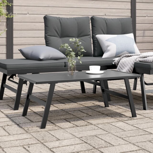 Outdoor Patio Black Steel Rectangular Garden Coffee Side Table Outside