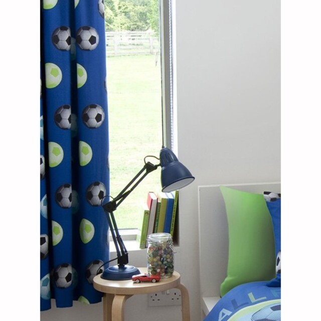 "Catherina Lansfield 66"" X 72"" Blue Lined Football Curtains Free P+p"