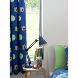 "Catherina Lansfield 66"" X 72"" Blue Lined Football Curtains Free P+p"