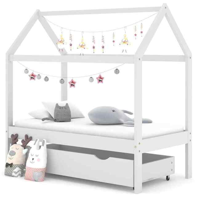 Kids Bed Frame With A Drawer White Solid Pine Wood 70x140 Cm Vidaxl