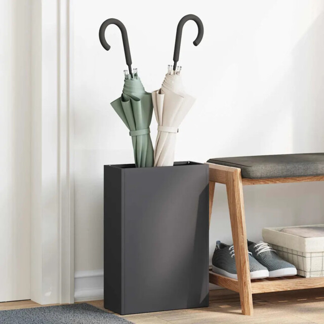 Umbrella Stand Black Steel 28x12x41cm Modern Rectangular Foyer Storage