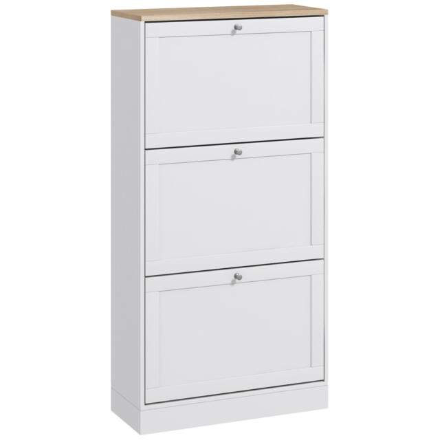Slim White Shoe Cabinet 3 Flip Drawers Storage Unit Holds Up To 18