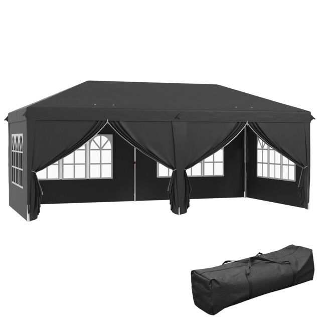 Outsunny 3x6m Pop Up Gazebo Canopy Marquee W/ Carry Bag, Black