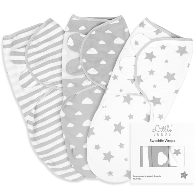 Little Seeds Swaddle Blanket 0-3 Months, 3-pack Grey, White