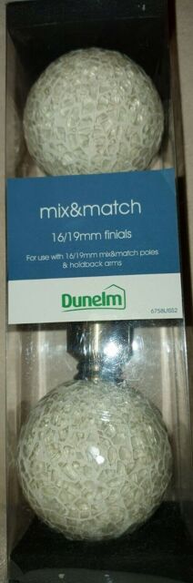 Dunelm 16/19mm Finials Glass Mosaic Ivory Antique Brass
