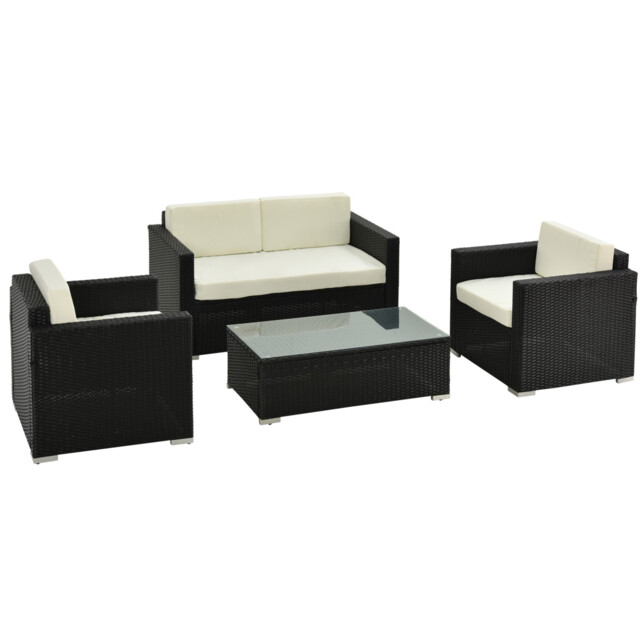 Outdoor Modular 4-piece Rattan Sofa Set Black 124x68x68cm Steel Frame