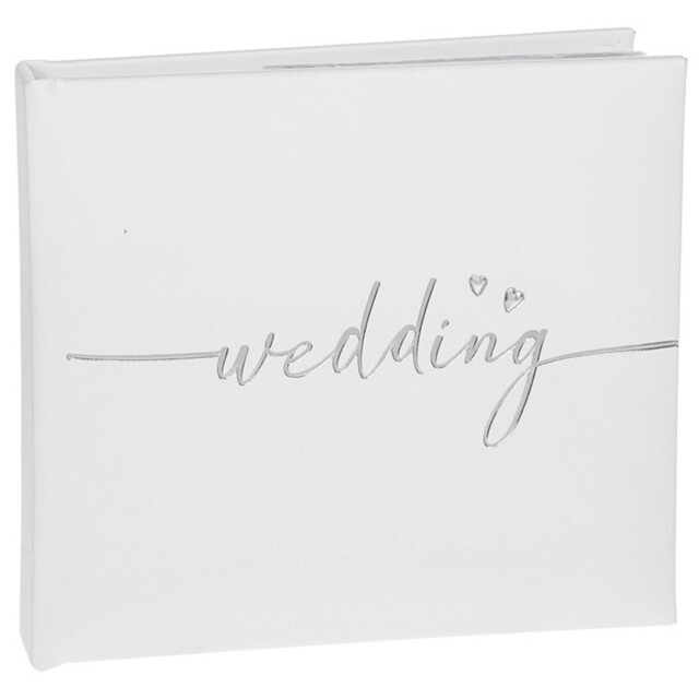 "Wedding Day White Photo Album With Silver Script - Large 4""x6"""