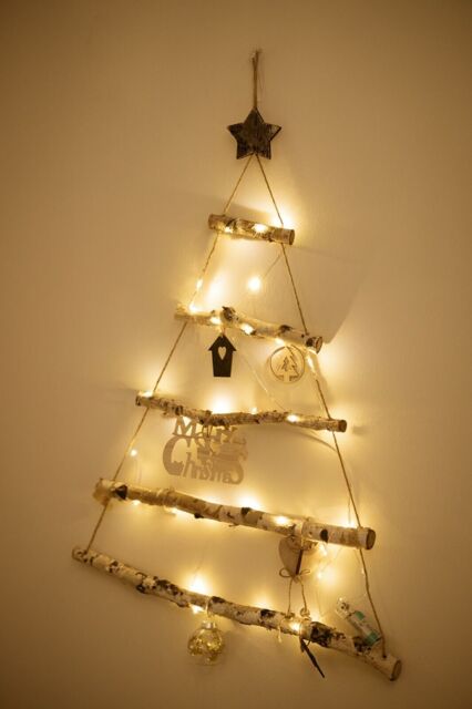 Large Wooden Decoration Rope Ladder Hanging Christmas Tree Pre-lit Led
