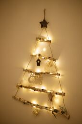 Large Wooden Decoration Rope Ladder Hanging Christmas Tree Pre-lit Led