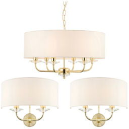 6 Bulb Ceiling Pendant Lamp & 2x Matching Twin Wall Light Modern Brass