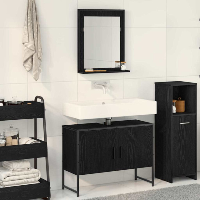 Bathroom Vanity Cabinet Black Oak 80x33x60cm Engineered Wood