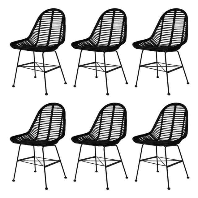 Dining Chairs 6 Pcs Black Natural Rattan Vidaxl