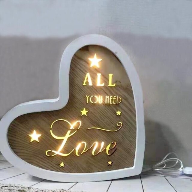 Light Up Christmas Wooden Frame Love Plaque Led Xmas Table Desktop