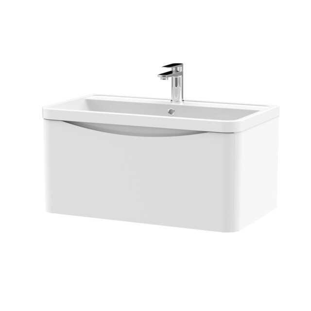 Nuie Lunar 800mm Satin White Wall Mounted Vanity Unit & Ceramic Basin