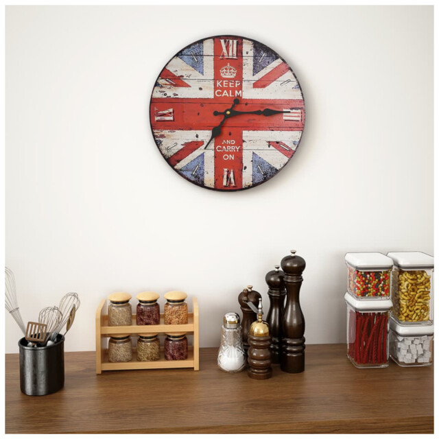 Wall Clock Vintage Retro Multicolour Mdf 30cm Dial Nostalgic Kitchen