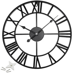 60cm Large Skeleton Metal Roman Wall Clock Big Numerals Giant Open