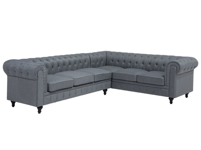 Left-hand Corner Sofa Chesterfield Grey Fabric Left Hand
