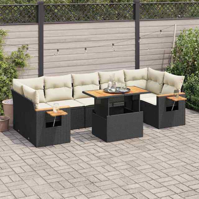 Vidaxl 8 Piece Garden Sofa Set With Cushions Black Poly Rattan Acacia