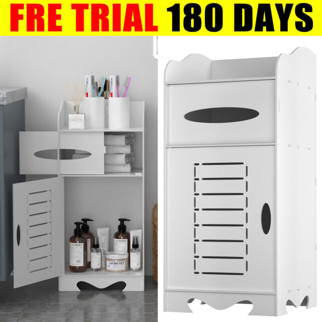 Bathroom Cabinet Furniture Slim Shelf Storage Cupboard Tissue Holder