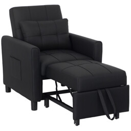 Folding Chair Bed Black Linen Steel Frame 69x82x85cm Pillow Side