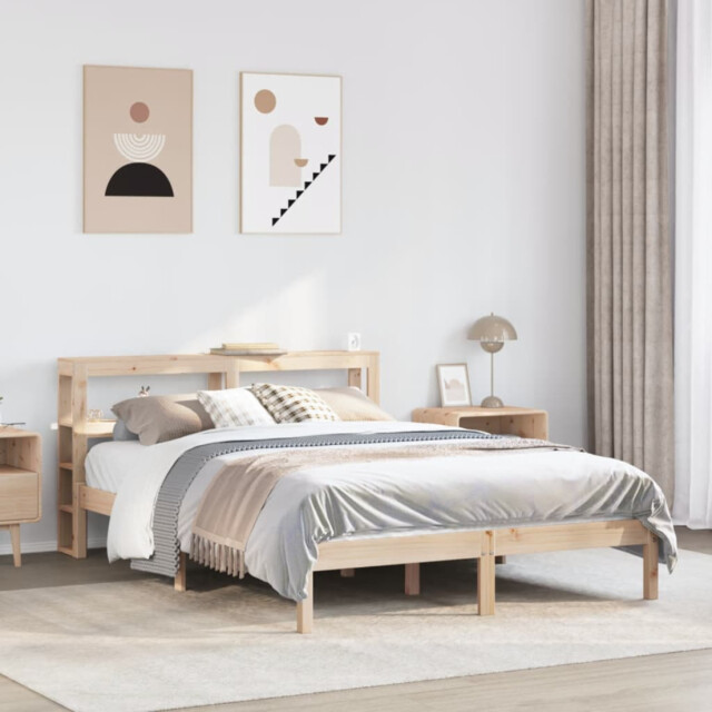 Bed Frame Solid Pine Natural 120x200 Cm Ply Slats Storage Headboard