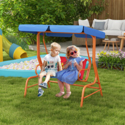 Kids Swing Chair 2 Seater Cowboy Themed With Adjustable Canopy