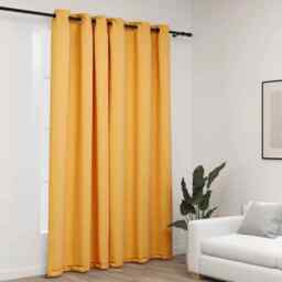 Linen-look Blackout Curtains With Grommets Yellow 290x245cm Vidaxl